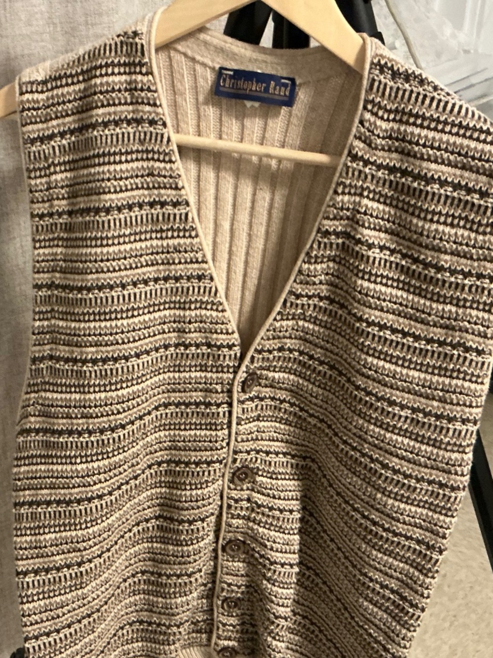 Vintage Christopher Rand Knit Sweater Vest Button Front Cotton XL Grandpa Style